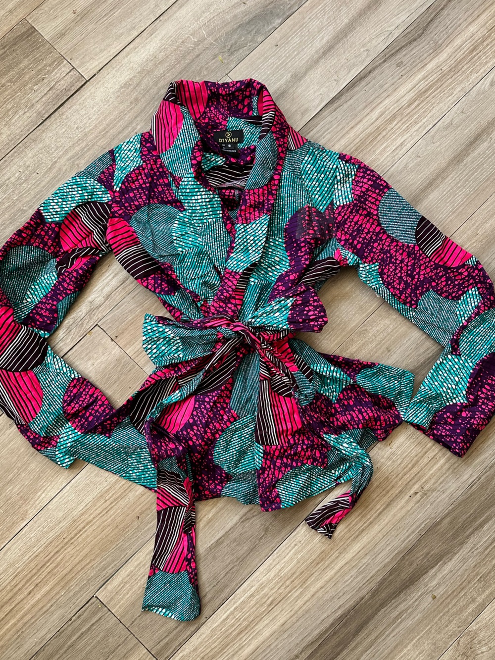 Diyanu Vibrant Print Wrap Blouse - Pink & Teal